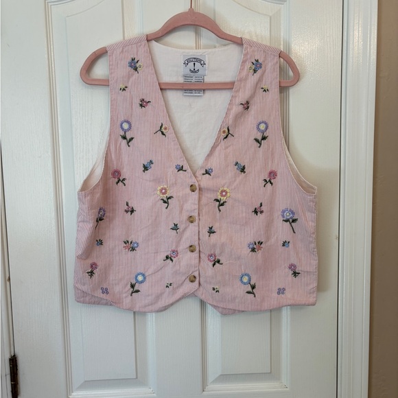 Solutions Jackets & Blazers - Solutions Cotton Lined Pink Embroderied Floral Retro Grandma Vest Women’s Large